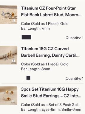 Titanium CZ internal threaded jewelry 5 pieces